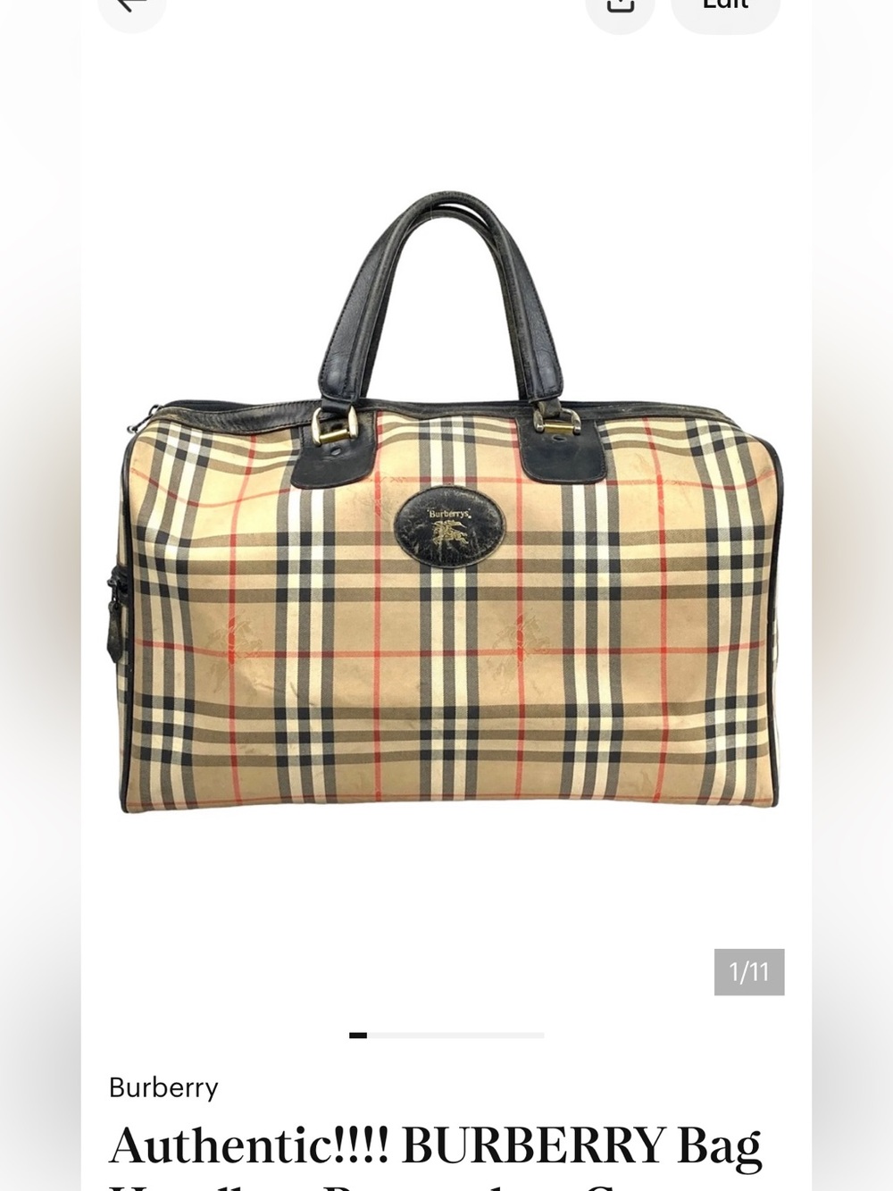 Authentic!!!! BURBERRY Bag Handbag Boston bag Canvas Nova Check Authentic